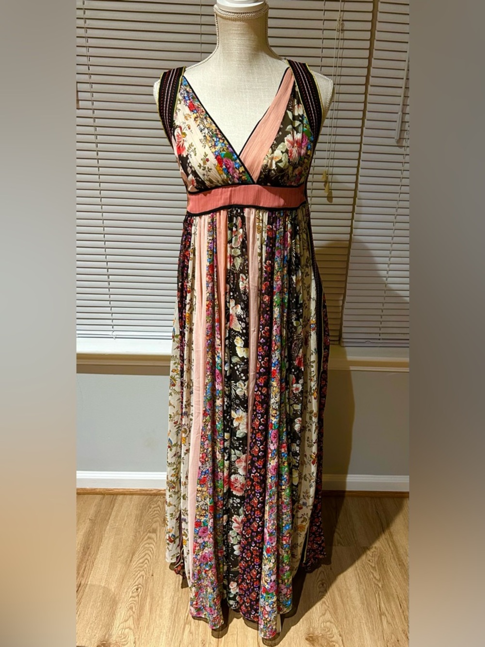 Zara Floral Patchwork Maxi Dress in Pink, Black, Cream
